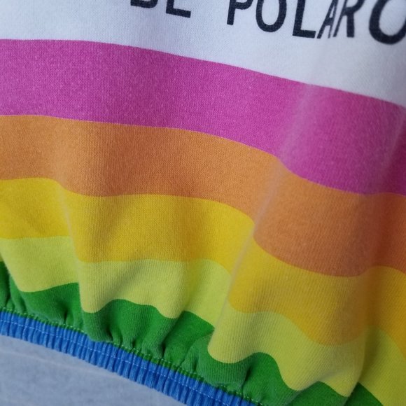 Polaroid Crop Sweatshirt Quarter Zip Vintage Style Rainbow White Medium Photo - Picture 3 of 9